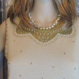Lilly Pulitzer Almond Tan Kate Gold Beaded Sleeveless Wool Blend Knit Sweater S